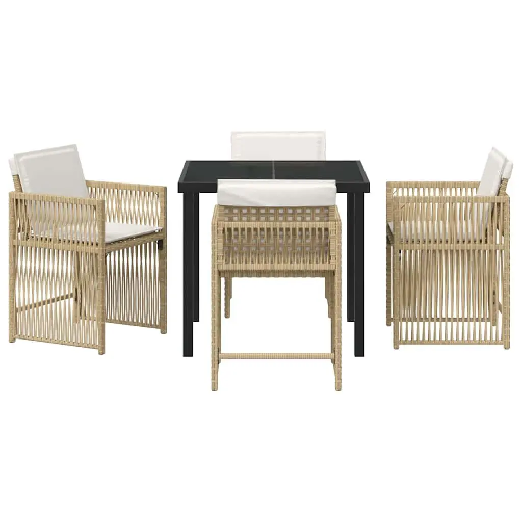 Garden Dining Set Beige 5 Pieces Outdoor Furniture Poly Rattan Table Chairs