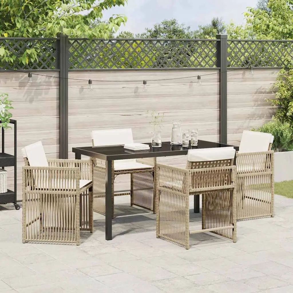 5 Piece Garden Dining Set Outdoor Furniture Beige Poly Rattan Table Chairs
