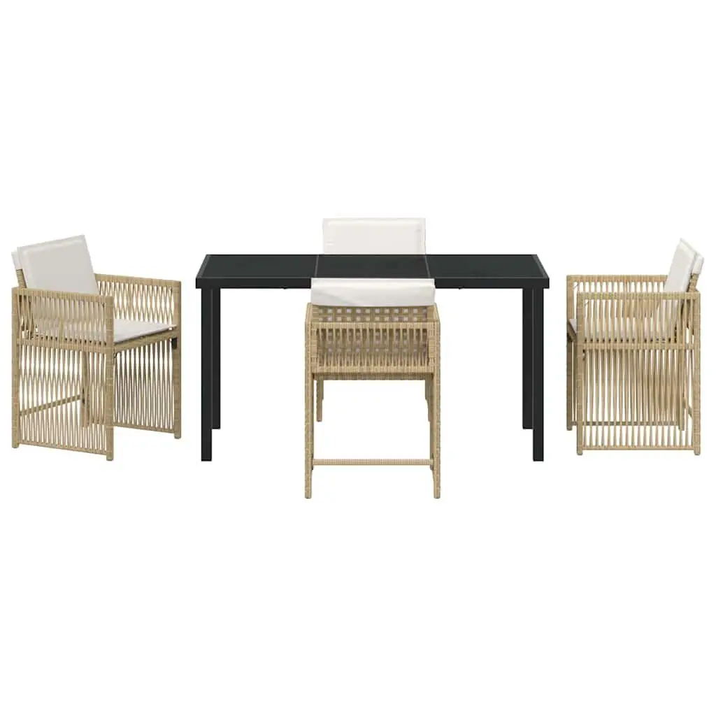 5 Piece Garden Dining Set Outdoor Furniture Beige Poly Rattan Table Chairs