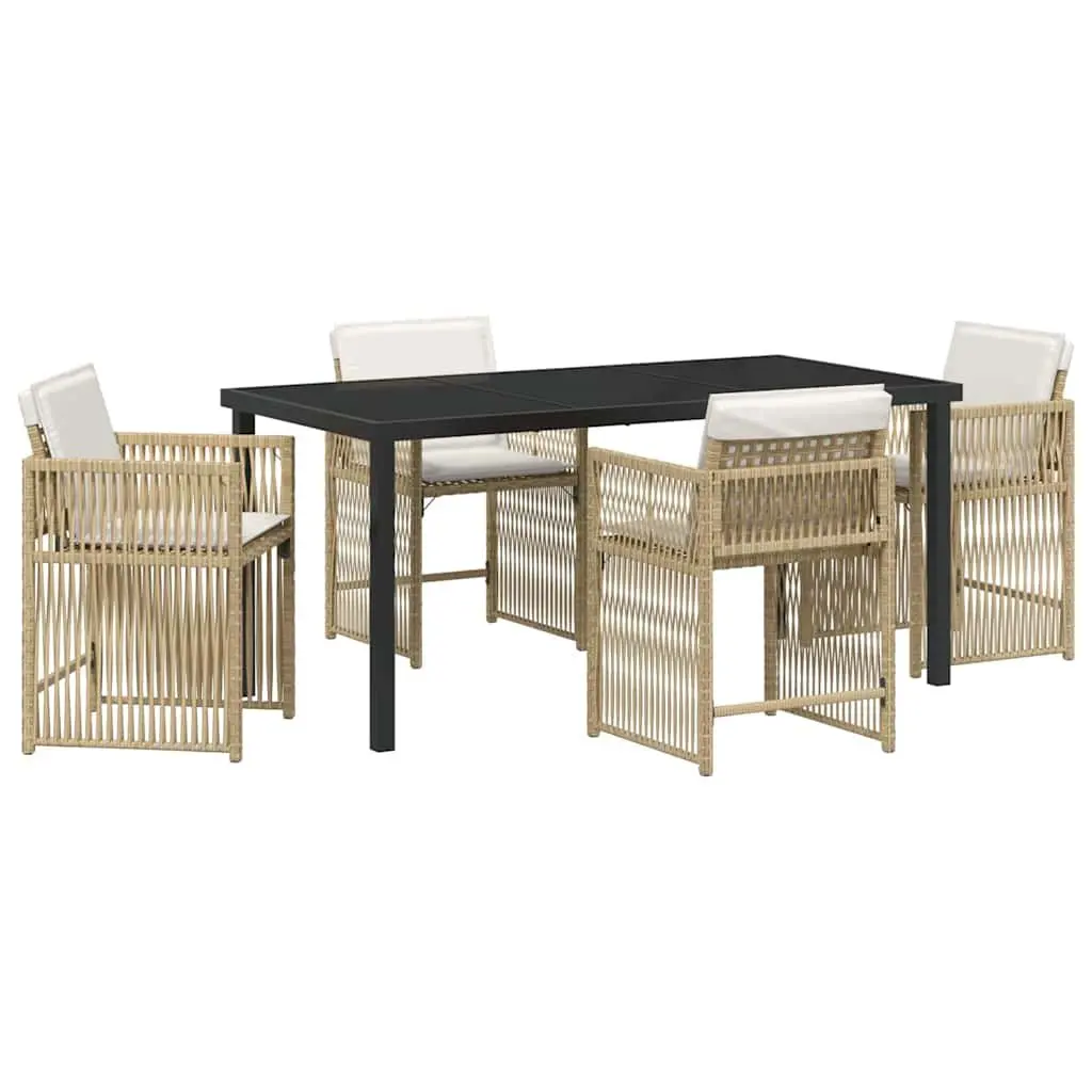 5 Piece Garden Dining Set Outdoor Furniture Poly Rattan Beige Table Chairs Patio