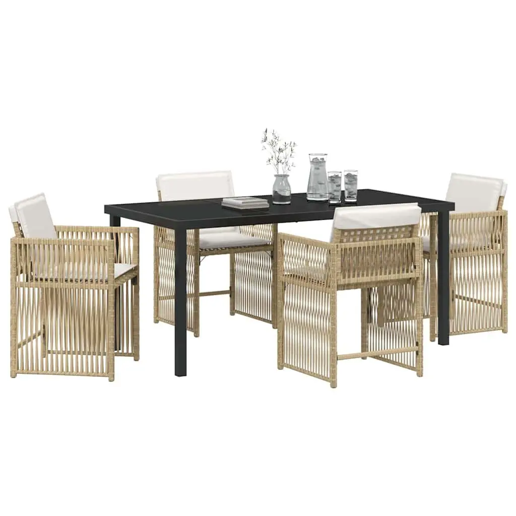 5 Piece Garden Dining Set Outdoor Furniture Poly Rattan Beige Table Chairs Patio