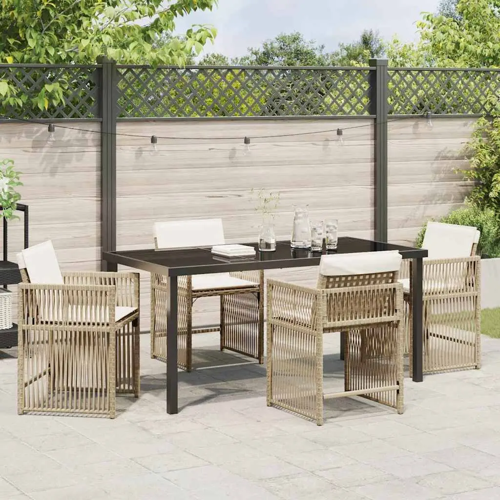 5 Piece Garden Dining Set Outdoor Furniture Poly Rattan Beige Table Chairs Patio