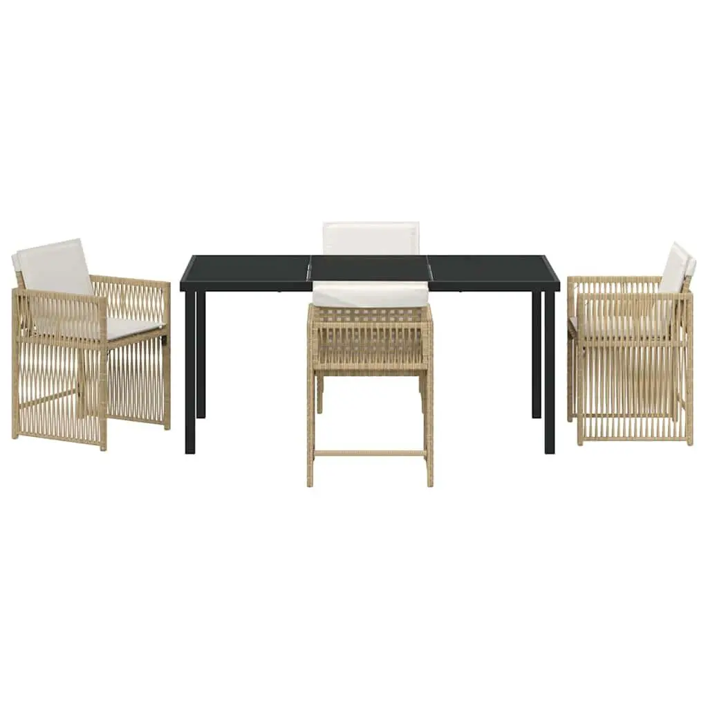 5 Piece Garden Dining Set Outdoor Furniture Poly Rattan Beige Table Chairs Patio