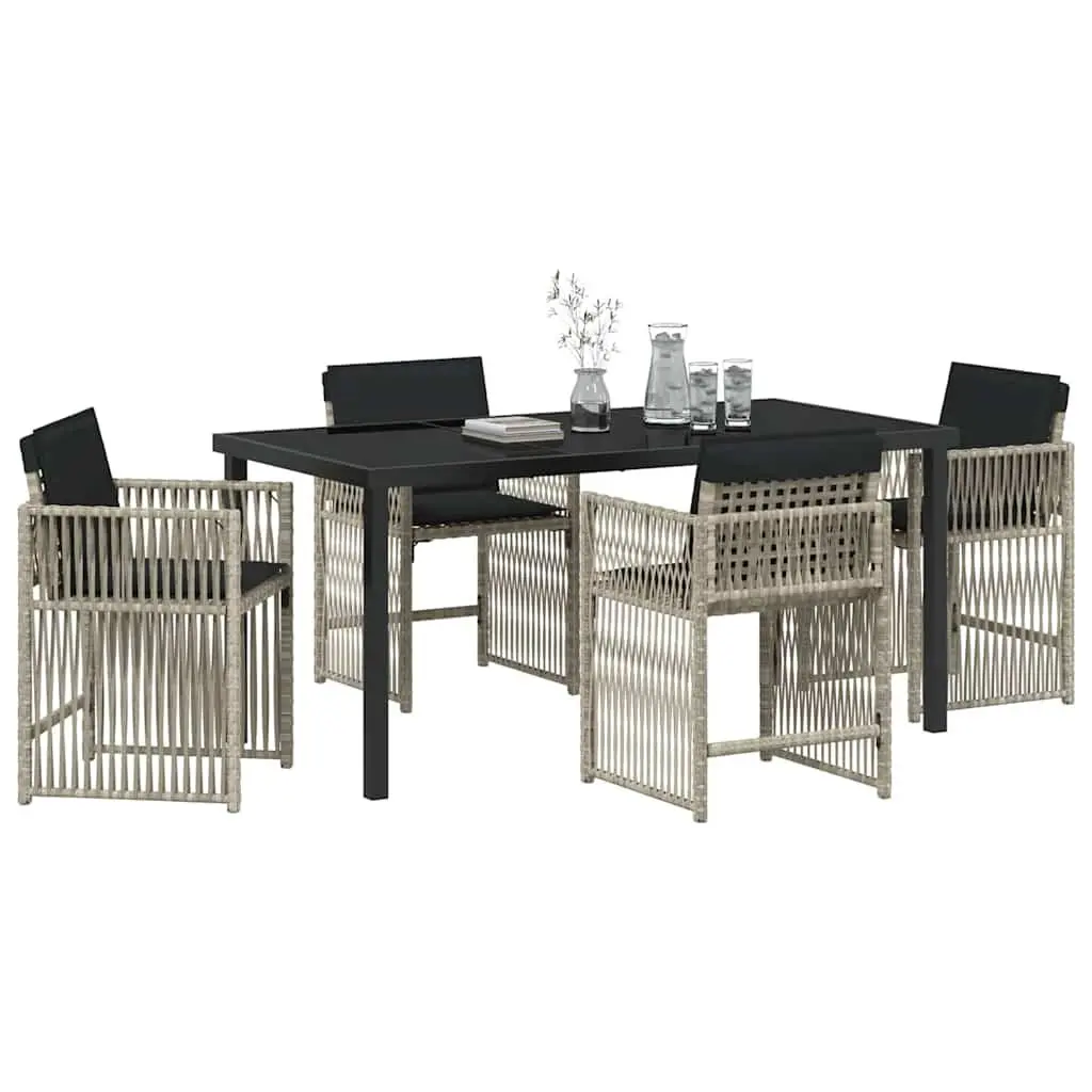 Garden Dining Set 5 Piece Outdoor Furniture Light Grey Poly Rattan Chairs Table