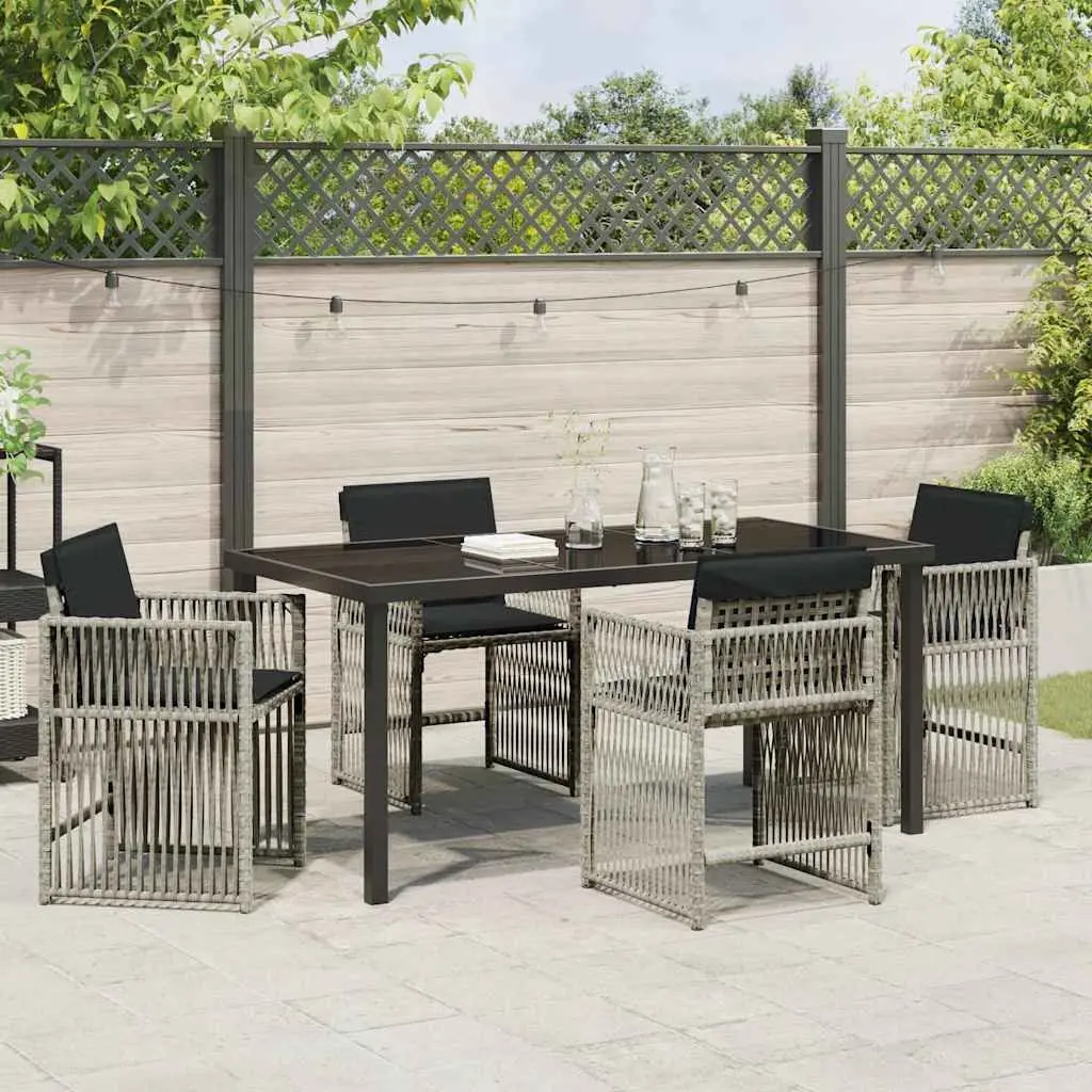 Garden Dining Set 5 Piece Outdoor Furniture Light Grey Poly Rattan Chairs Table