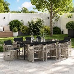Concise 9-Piece Light Grey Outdoor Dining Set