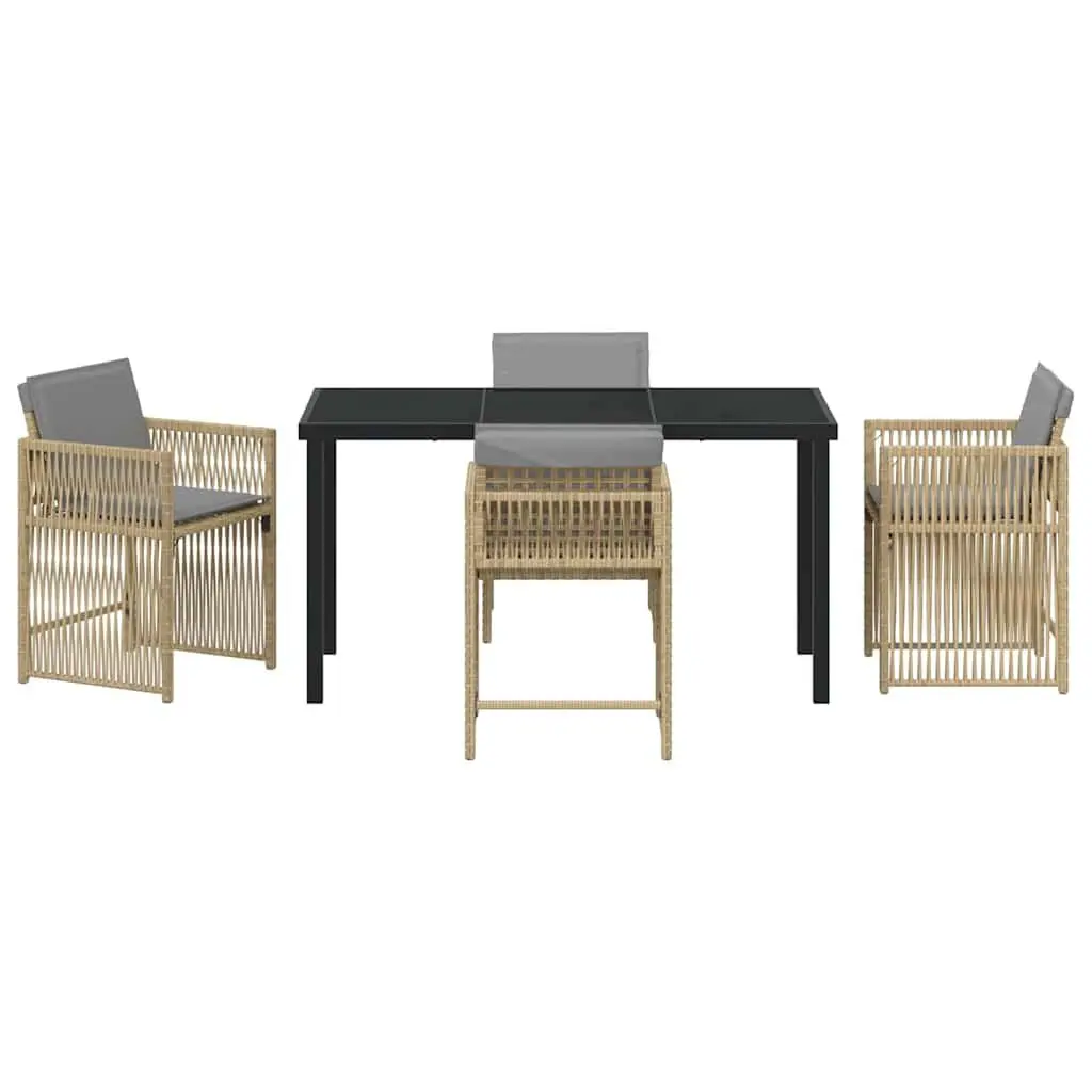 Garden Dining Set 5 Piece Outdoor Furniture Beige Poly Rattan Table Chairs