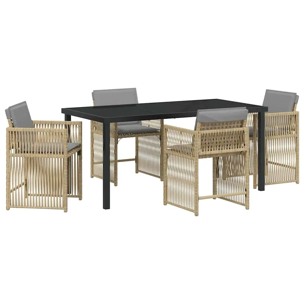 Garden Dining Set 5 Piece Outdoor Furniture Beige Poly Rattan Table Chairs