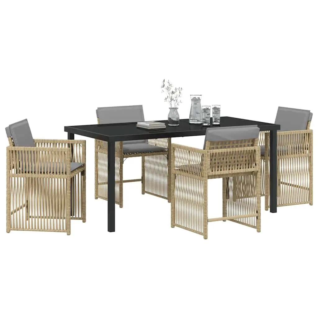 Garden Dining Set 5 Piece Outdoor Furniture Beige Poly Rattan Table Chairs