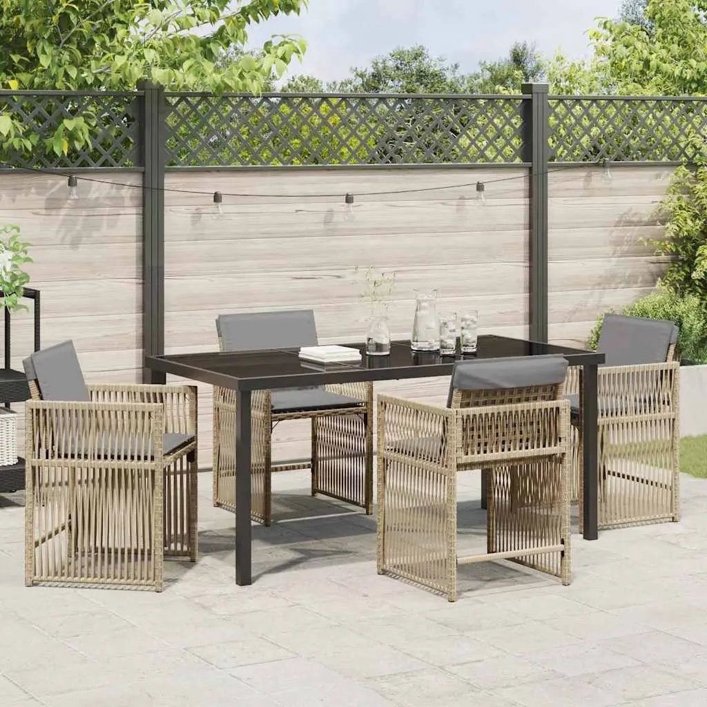 Garden Dining Set 5 Piece Outdoor Furniture Beige Poly Rattan Table Chairs