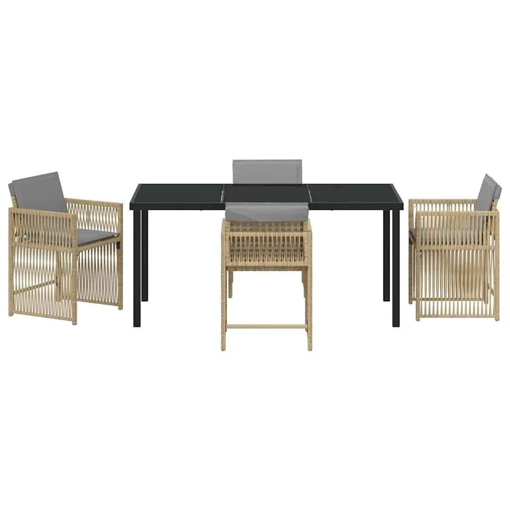 Garden Dining Set 5 Piece Outdoor Furniture Beige Poly Rattan Table Chairs