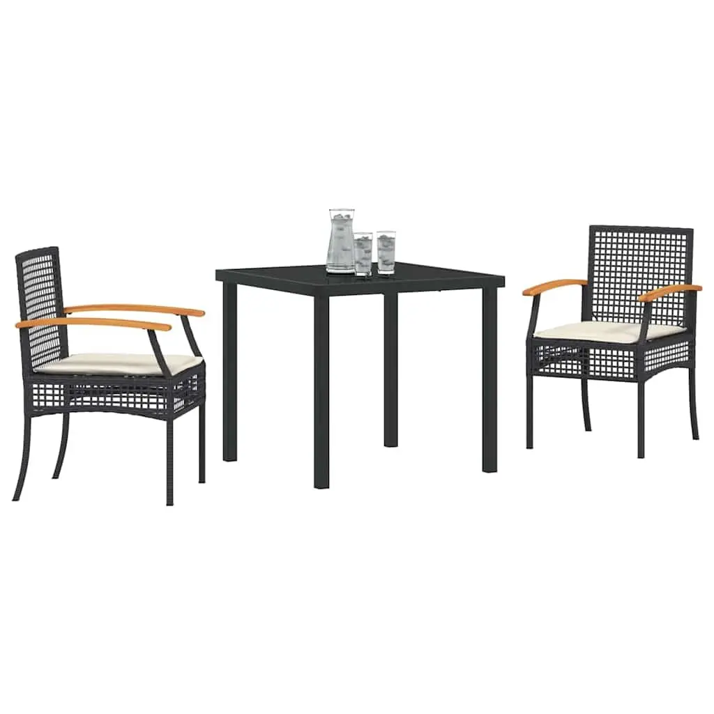 Garden Dining Set Black 3 Piece Outdoor Furniture Rattan Chairs Glass Table