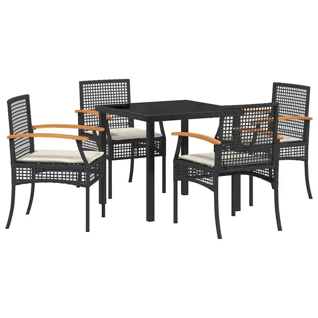 Garden Dining Set Black 5 Piece Outdoor Furniture Rattan Chairs Glass Top Table