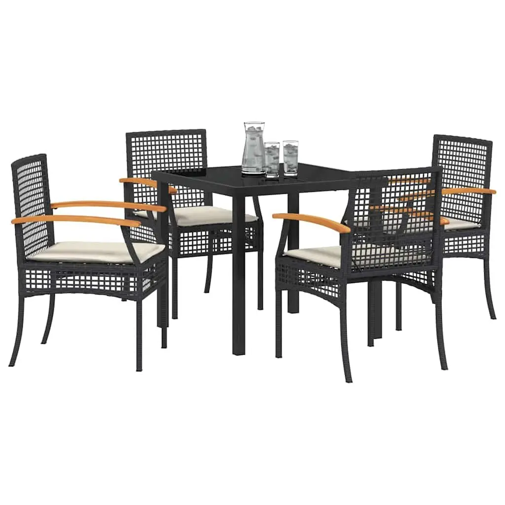 Garden Dining Set Black 5 Piece Outdoor Furniture Rattan Chairs Glass Top Table