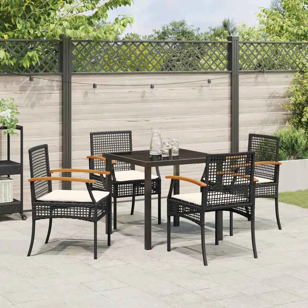 Garden Dining Set Black 5 Piece Outdoor Furniture Rattan Chairs Glass Top Table
