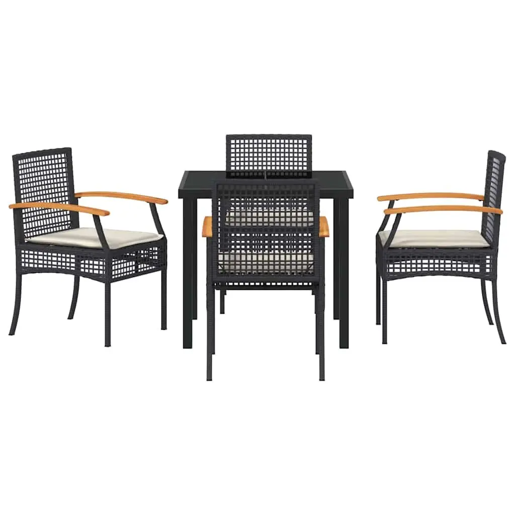 Garden Dining Set Black 5 Piece Outdoor Furniture Rattan Chairs Glass Top Table