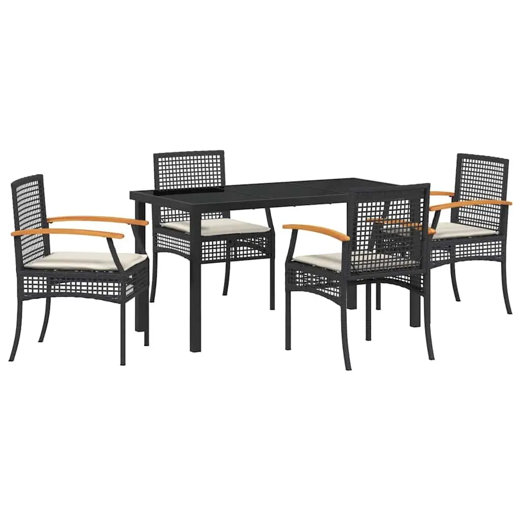 Garden Dining Set 5 Piece Outdoor Furniture Black Rattan Chairs Glass Table