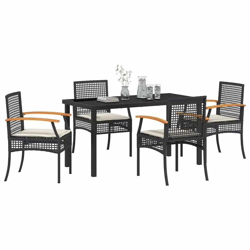 Garden Dining Set 5 Piece Outdoor Furniture Black Rattan Chairs Glass Table