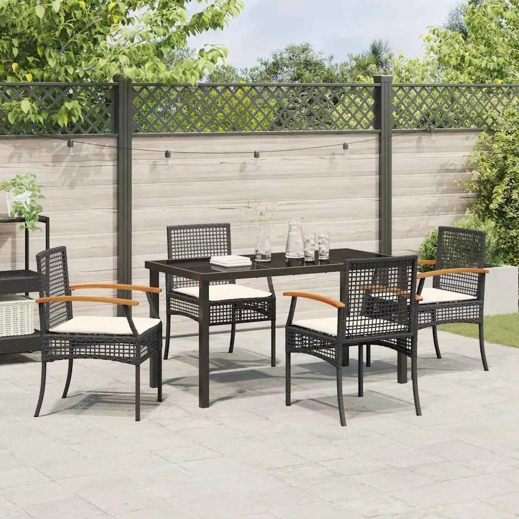 Garden Dining Set 5 Piece Outdoor Furniture Black Rattan Chairs Glass Table