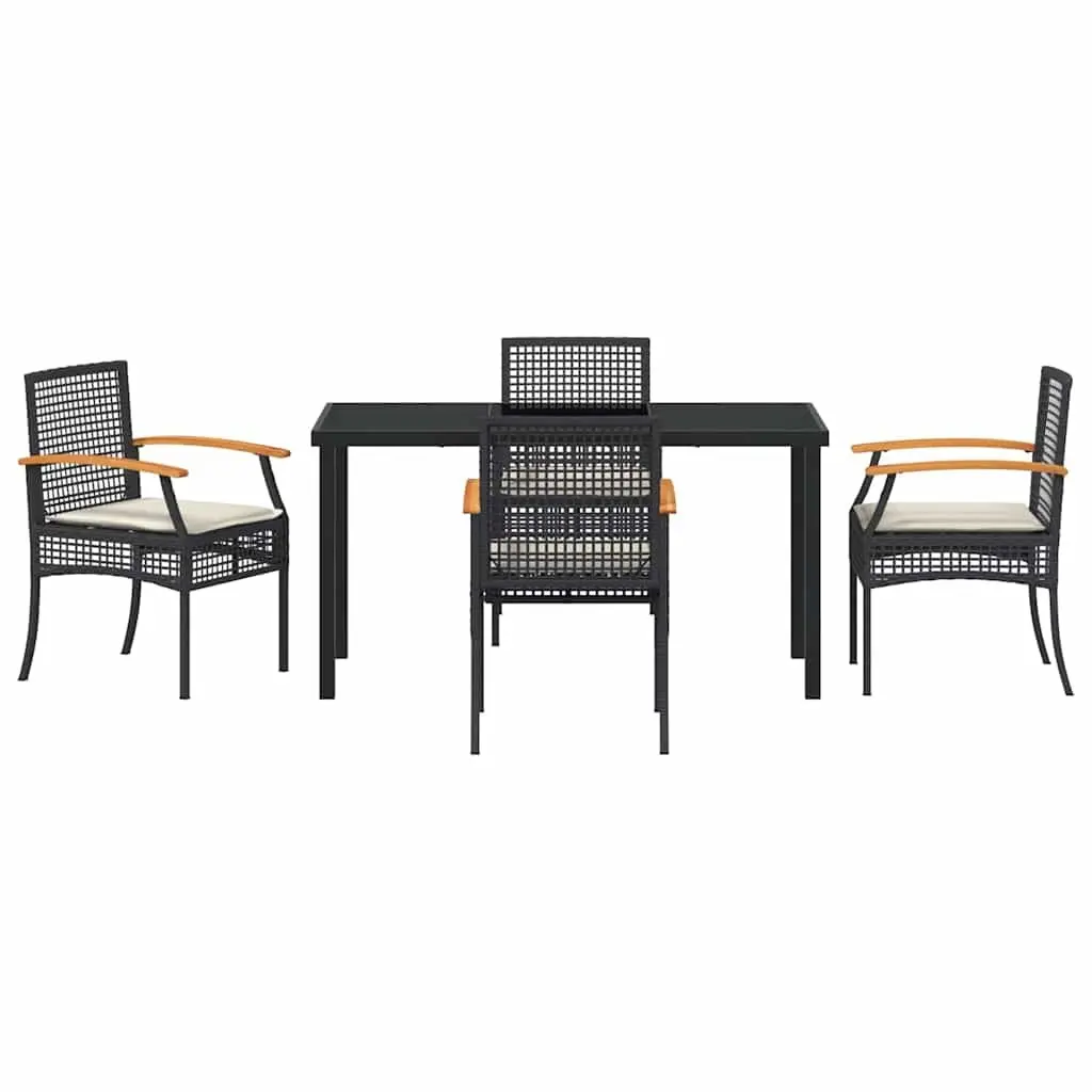 Garden Dining Set 5 Piece Outdoor Furniture Black Rattan Chairs Glass Table