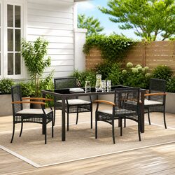 Concise 5 Piece Garden Dining Set with Rattan Chairs