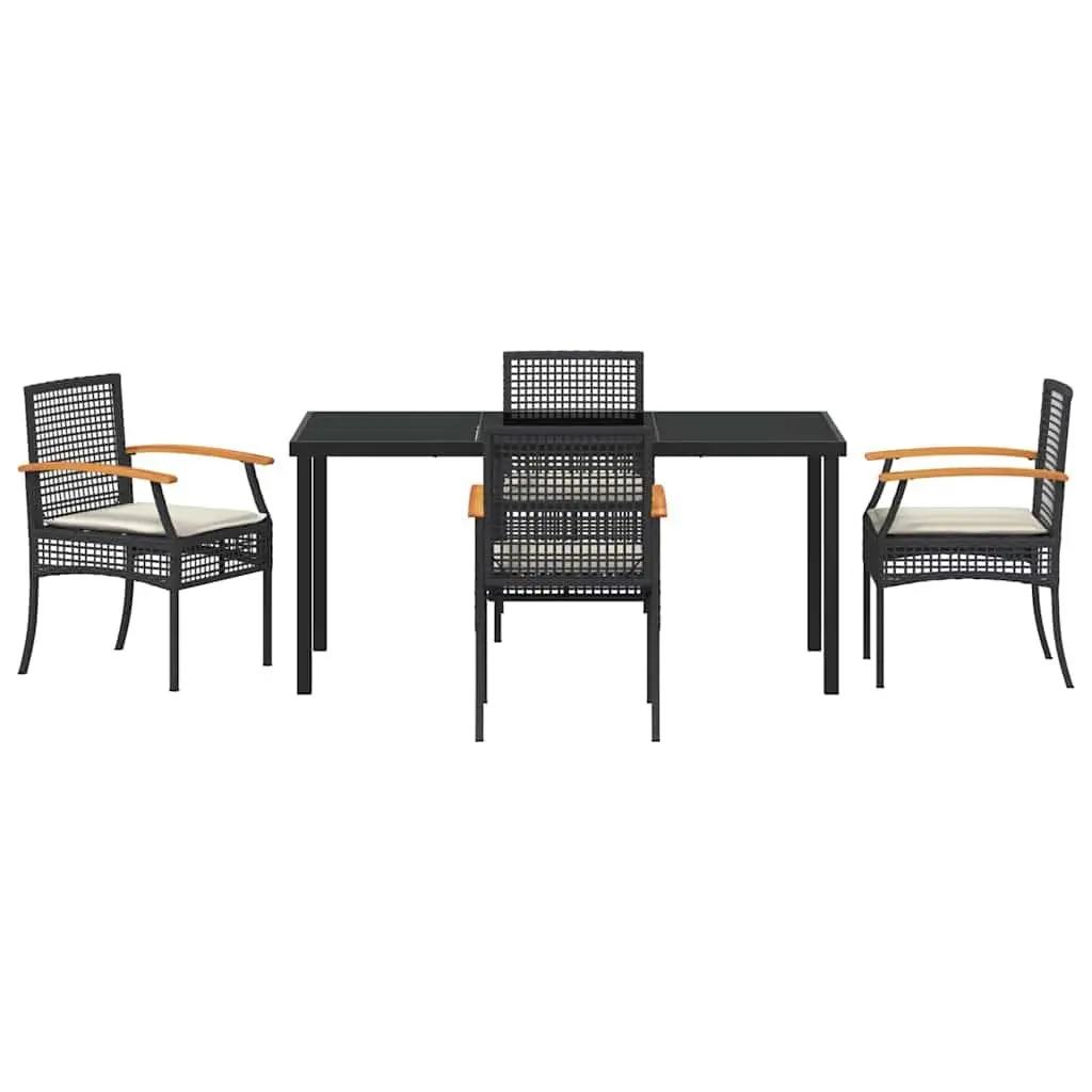 Garden Dining Set 5 Piece Outdoor Furniture Black Rattan Chairs Glass Top Table