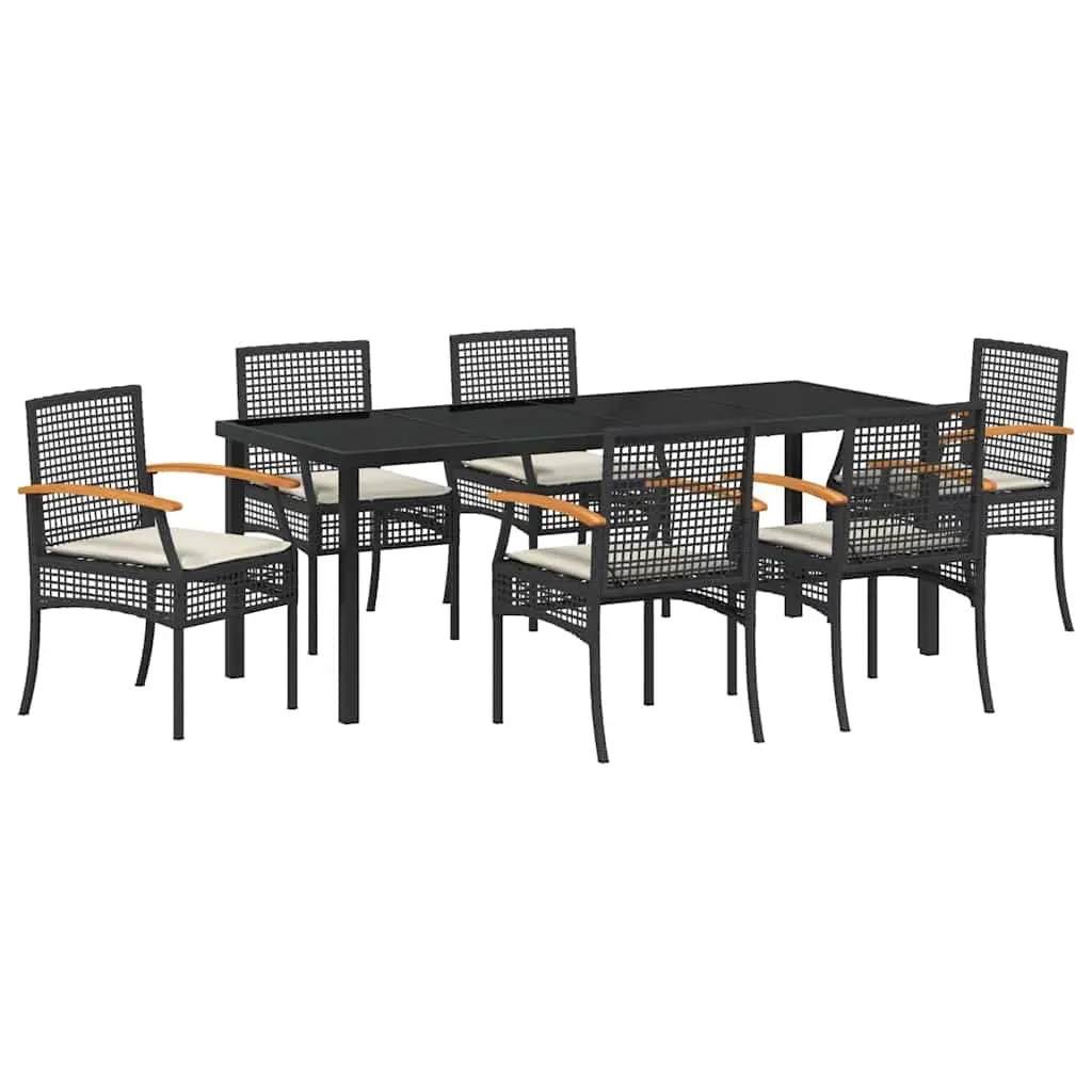 Garden Dining Set 7 Piece Outdoor Table Chairs Black Rattan Furniture