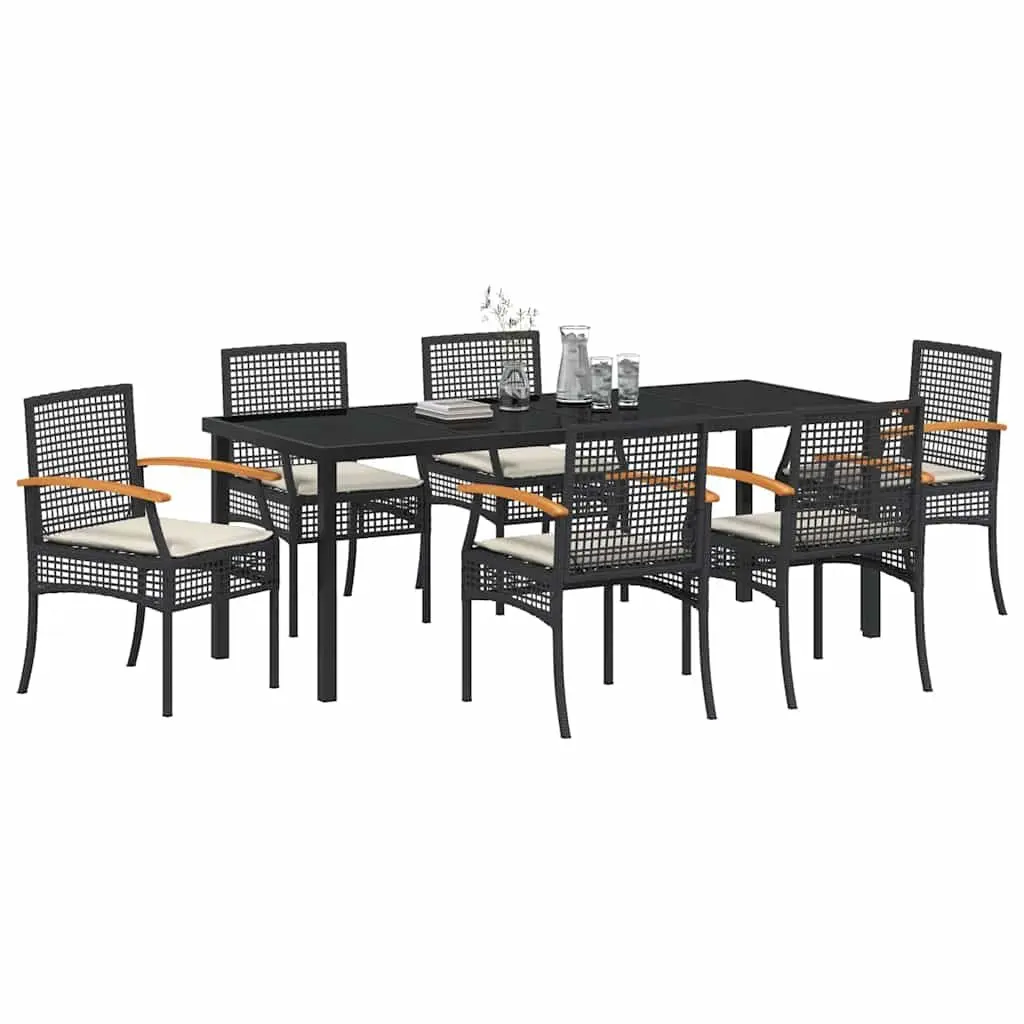 Garden Dining Set 7 Piece Outdoor Table Chairs Black Rattan Furniture
