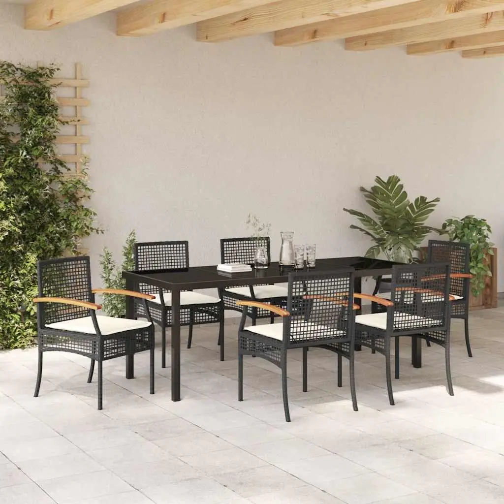 Garden Dining Set 7 Piece Outdoor Table Chairs Black Rattan Furniture