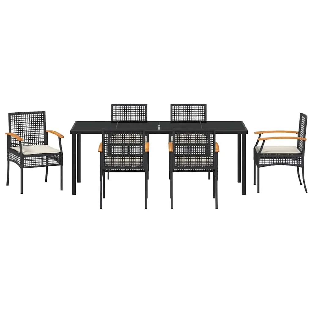 Garden Dining Set 7 Piece Outdoor Table Chairs Black Rattan Furniture