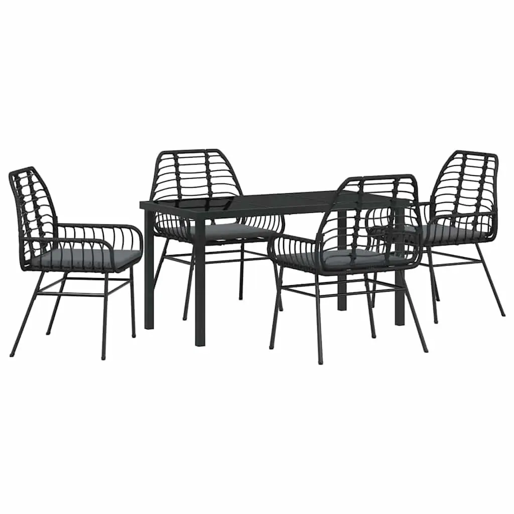 Garden Dining Set Black 5 Piece Outdoor Patio Furniture Poly Rattan Table Chairs