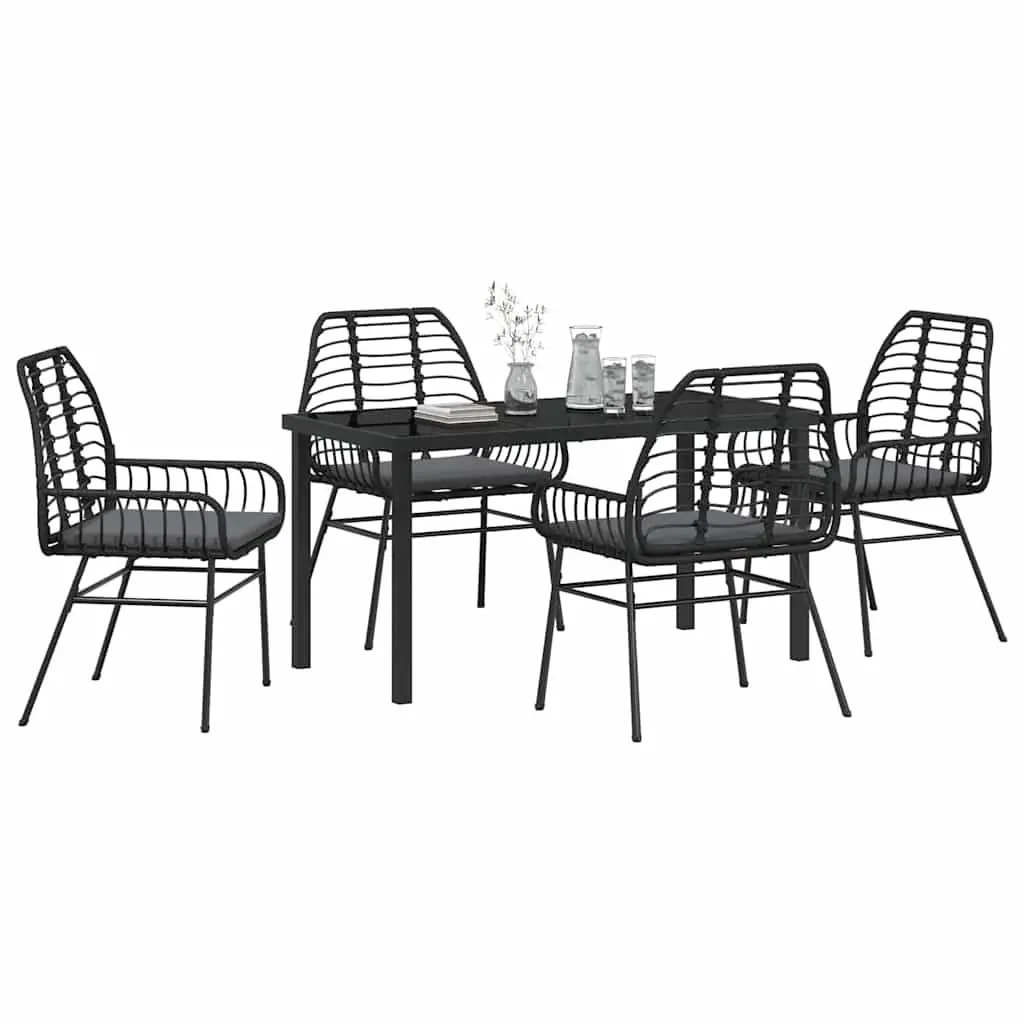 Garden Dining Set Black 5 Piece Outdoor Patio Furniture Poly Rattan Table Chairs
