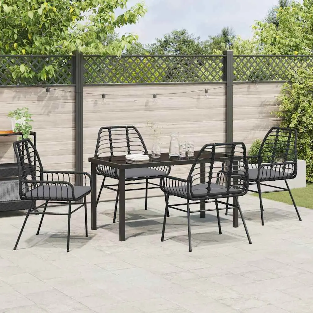 Garden Dining Set Black 5 Piece Outdoor Patio Furniture Poly Rattan Table Chairs