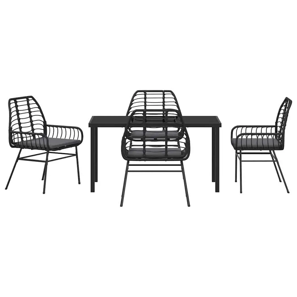 Garden Dining Set Black 5 Piece Outdoor Patio Furniture Poly Rattan Table Chairs