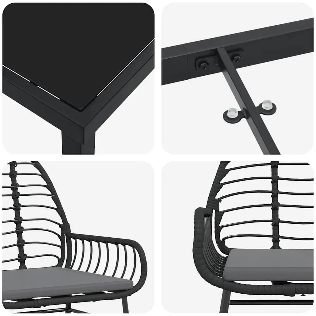Garden Dining Set Black 5 Piece Outdoor Patio Furniture Poly Rattan Table Chairs