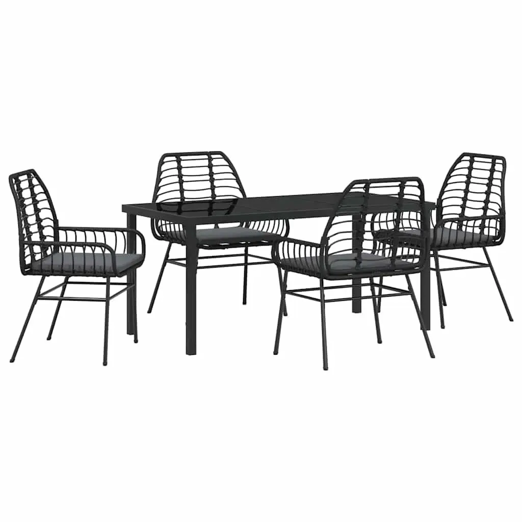 Garden Dining Set 5 Piece Outdoor Patio Black Poly Rattan Table Chairs Furniture