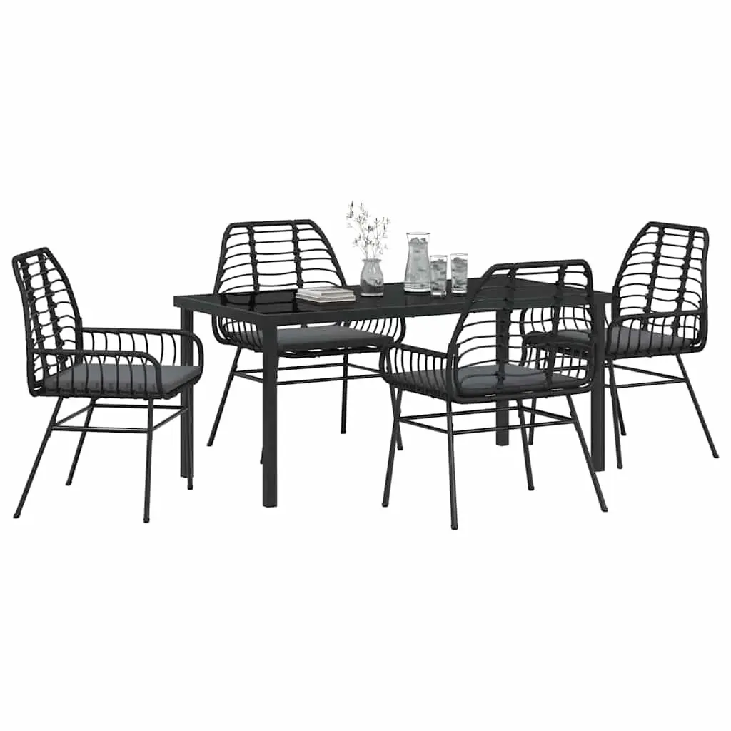 Garden Dining Set 5 Piece Outdoor Patio Black Poly Rattan Table Chairs Furniture