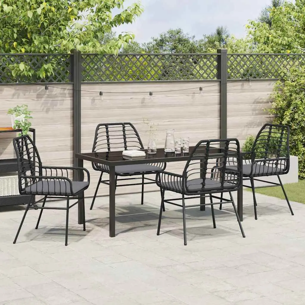 Garden Dining Set 5 Piece Outdoor Patio Black Poly Rattan Table Chairs Furniture