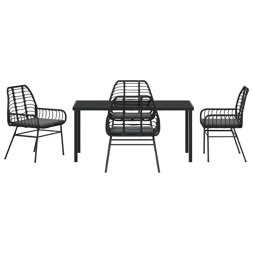 Garden Dining Set 5 Piece Outdoor Patio Black Poly Rattan Table Chairs Furniture