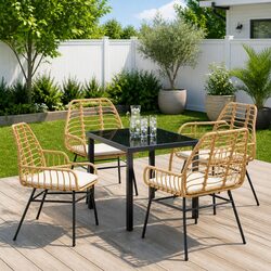 Concise 5-Piece Brown Outdoor Dining Set