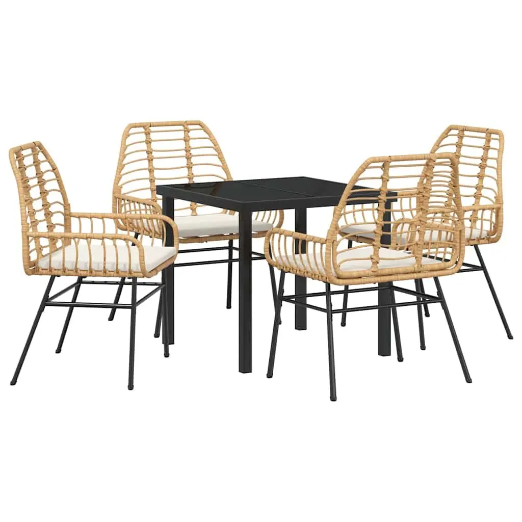 Garden Dining Set 5 Pieces Brown Outdoor Patio Furniture Poly Rattan Seating