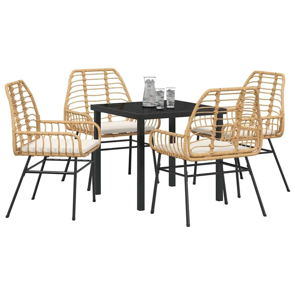 Garden Dining Set 5 Pieces Brown Outdoor Patio Furniture Poly Rattan Seating
