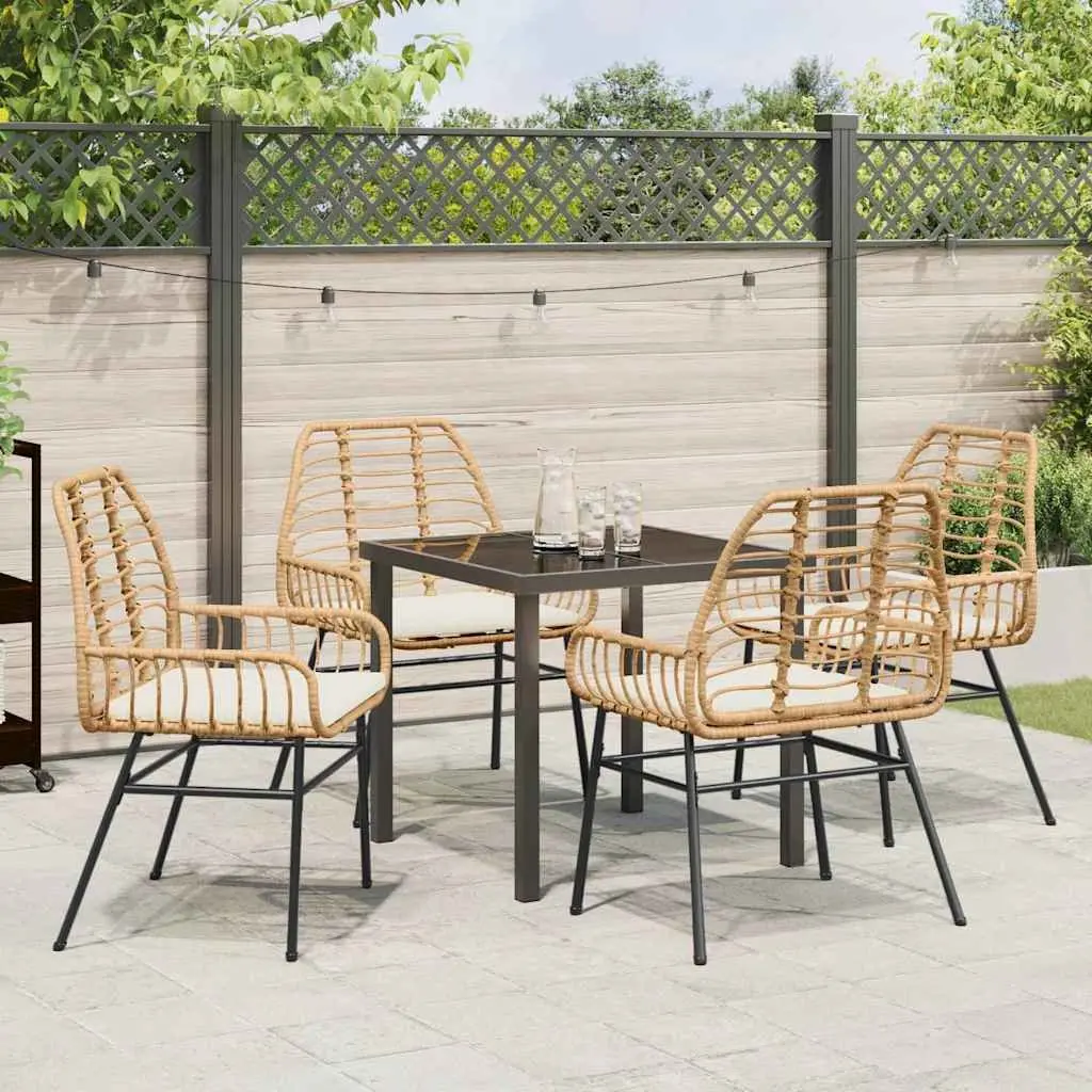 Garden Dining Set 5 Pieces Brown Outdoor Patio Furniture Poly Rattan Seating