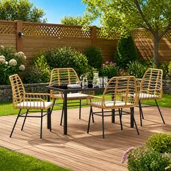 Garden Dining Set 5 Pieces Outdoor Furniture Poly Rattan Patio Brown