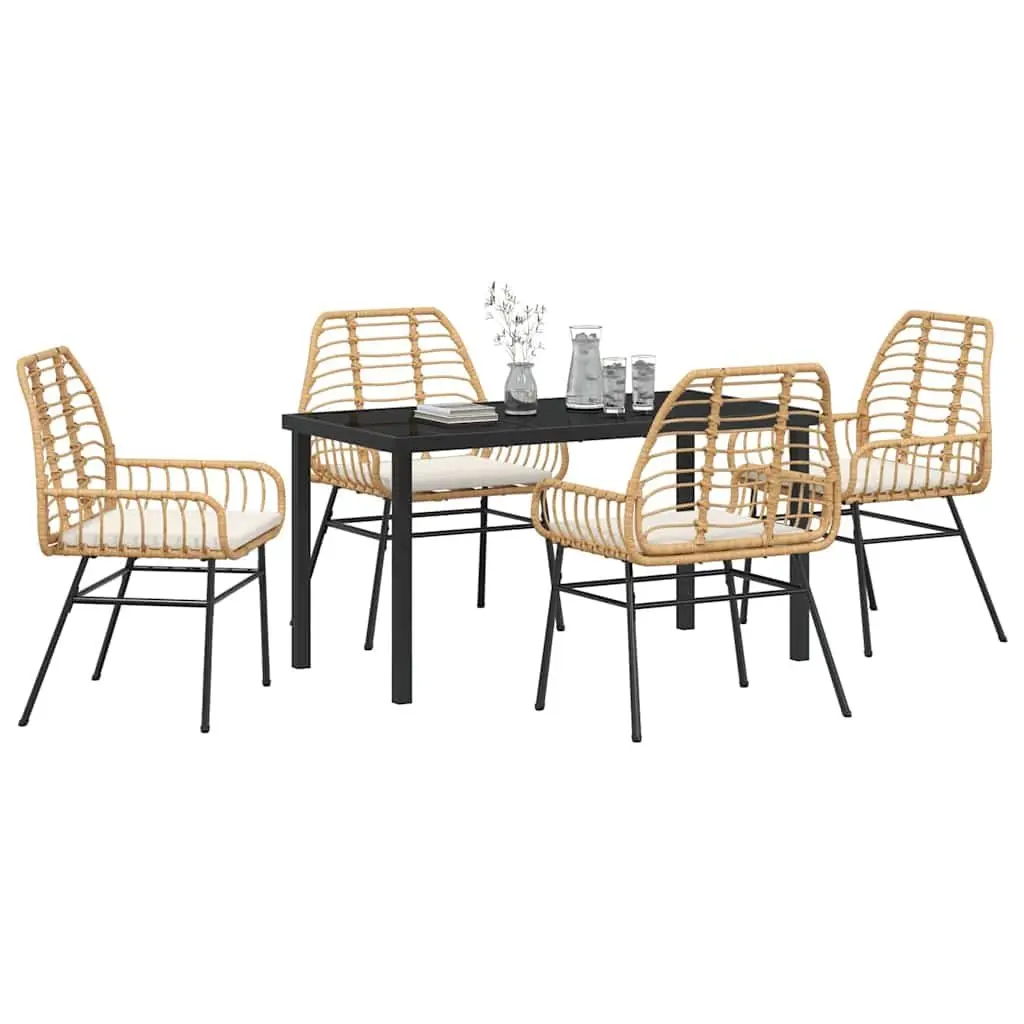 Garden Dining Set Brown 5 Piece Poly Rattan Outdoor Furniture