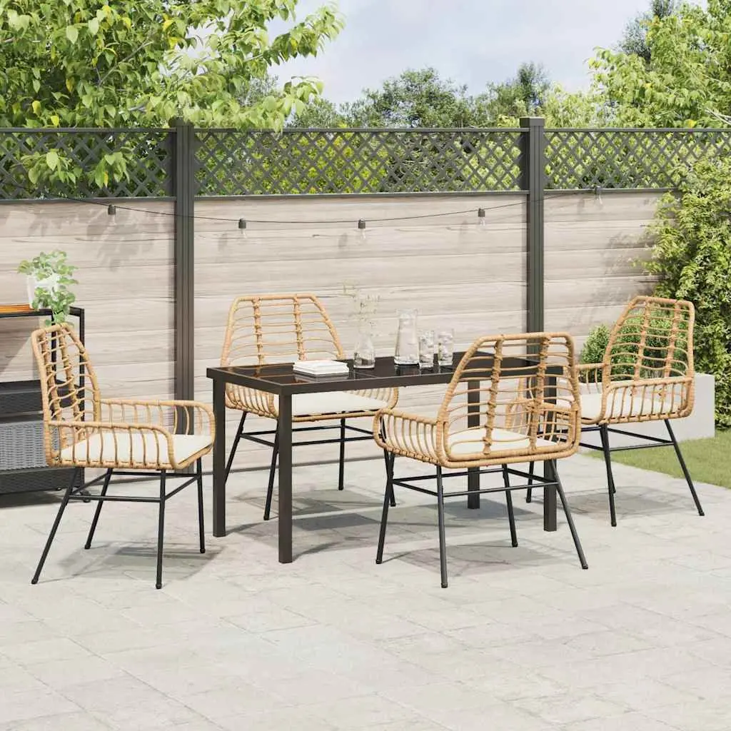 Garden Dining Set Brown 5 Piece Poly Rattan Outdoor Furniture