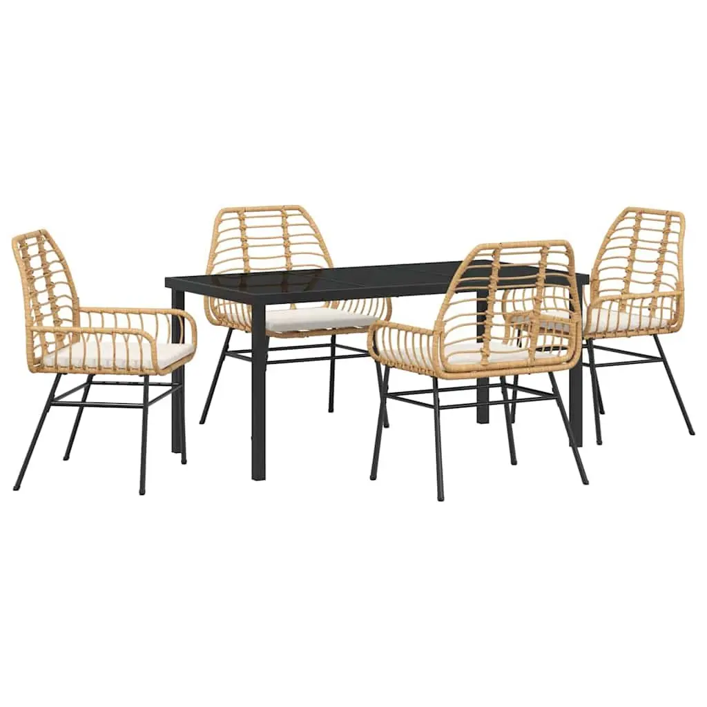 Garden Dining Set Brown 5 Pieces Outdoor Patio Furniture Poly Rattan Table