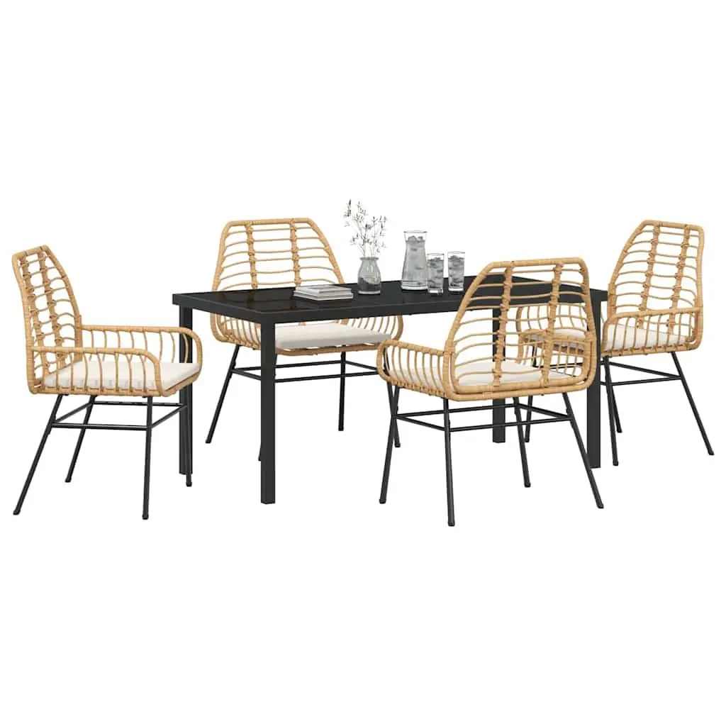 Garden Dining Set Brown 5 Pieces Outdoor Patio Furniture Poly Rattan Table