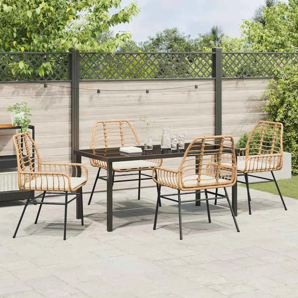 Garden Dining Set Brown 5 Pieces Outdoor Patio Furniture Poly Rattan Table