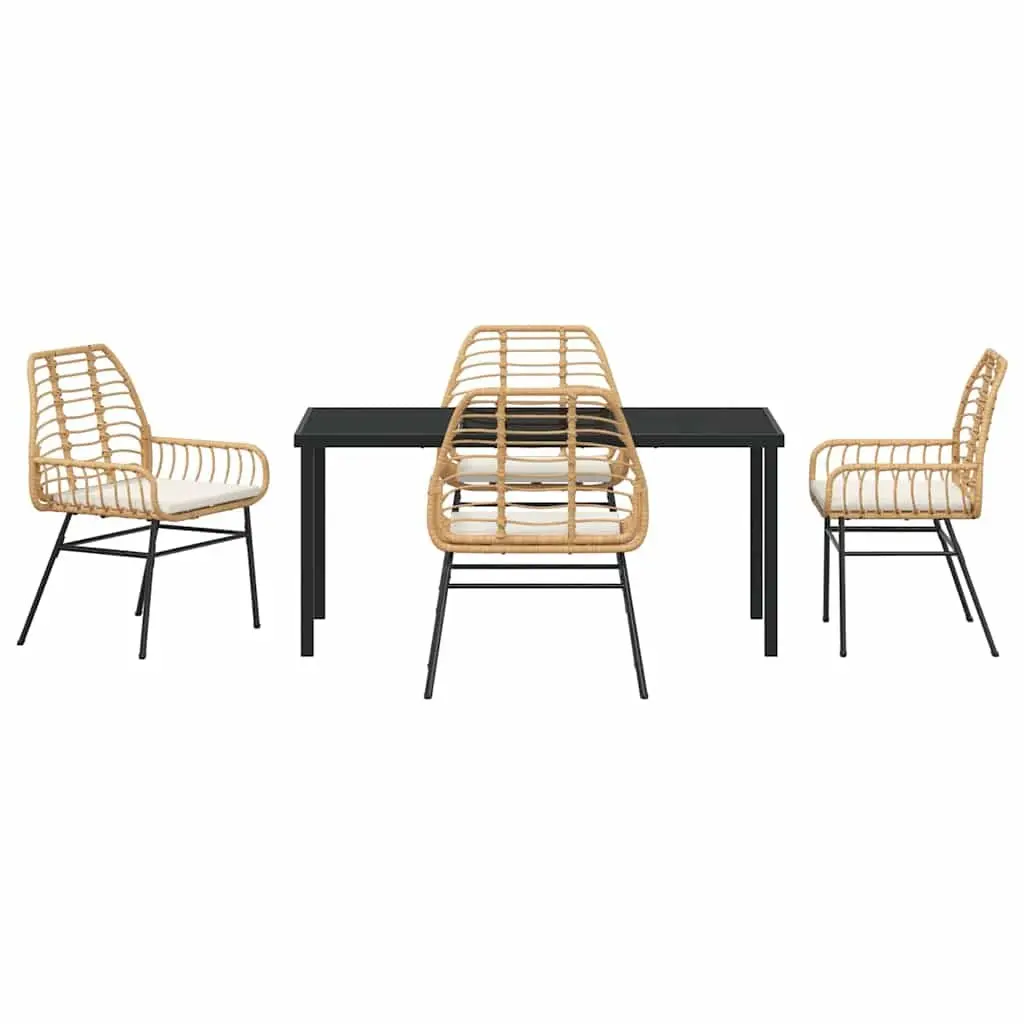 Garden Dining Set Brown 5 Pieces Outdoor Patio Furniture Poly Rattan Table